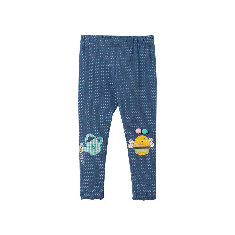 Baby Girl Dot Pattern Cartoon Bee Patched Design Cotton Tight Pant by MyKids-USA™
