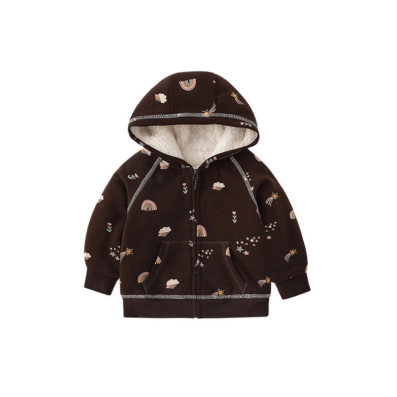 Baby Rainbow Pattern Fleece Thickened Coat With Hat by MyKids-USA™