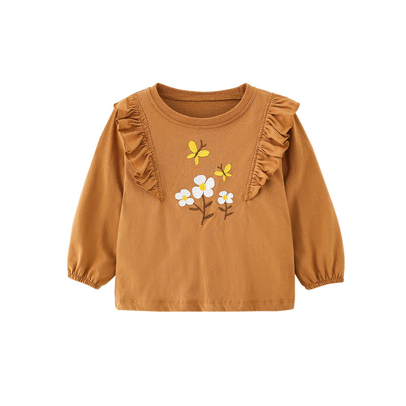 Baby Girl Floral Embroidered Pattern Ruffle Design Shirt by MyKids-USA™