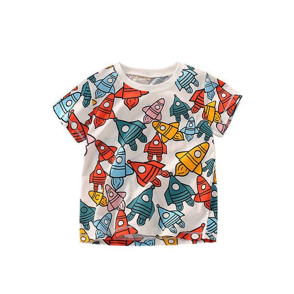 Baby Boy All Over Rocket Pattern Round Neck Tee by MyKids-USA™
