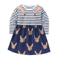 Baby Girl Striped Graphic Bunny Embroidered Design Patchwork Dress by MyKids-USA™
