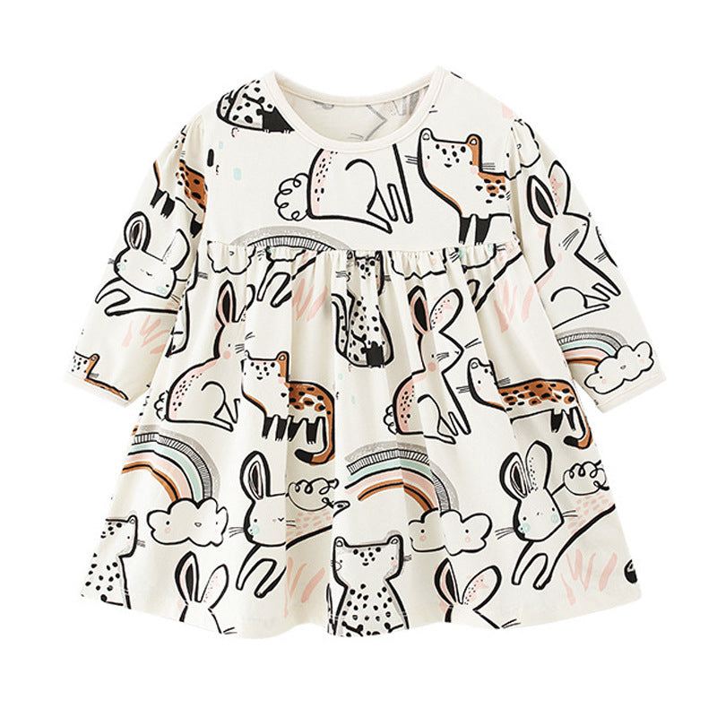 Baby Girl Cartoon Animal Pattern A-Line Design Loose Cotton Dress by MyKids-USA™