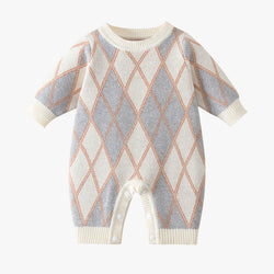Baby Plaid Pattern Long Sleeve Knitted Autumn Romper Outfits by MyKids-USA™