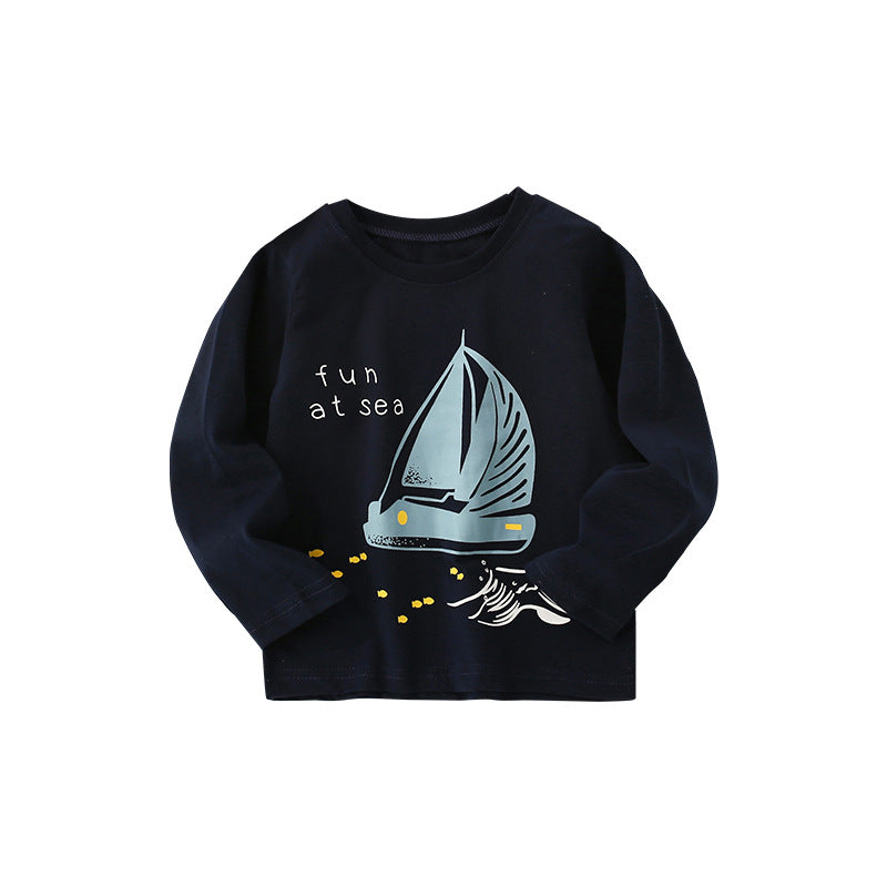 Baby Sailboat Print Pattern Loose Round Neck Shirt by MyKids-USA™