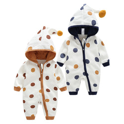 Baby Polka Dot Pattern Button Front Design Fleece Warm Rompers With Hat by MyKids-USA™