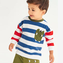 Baby Boy Striped Pattern Cartoon Patched Design Pullover Loose Quality Shirt by MyKids-USA™