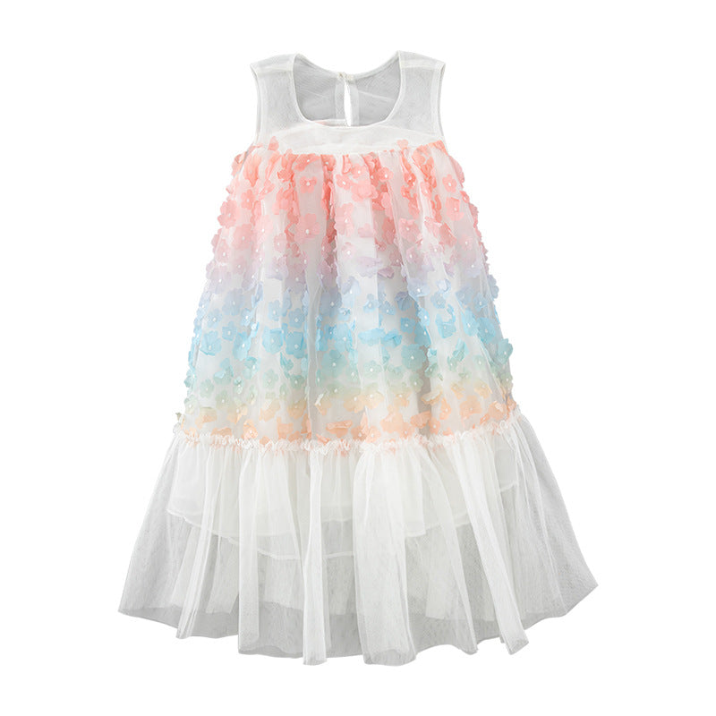 Baby Girl Colorful Flower Patched Design Sleeveless Mesh Dress by MyKids-USA™