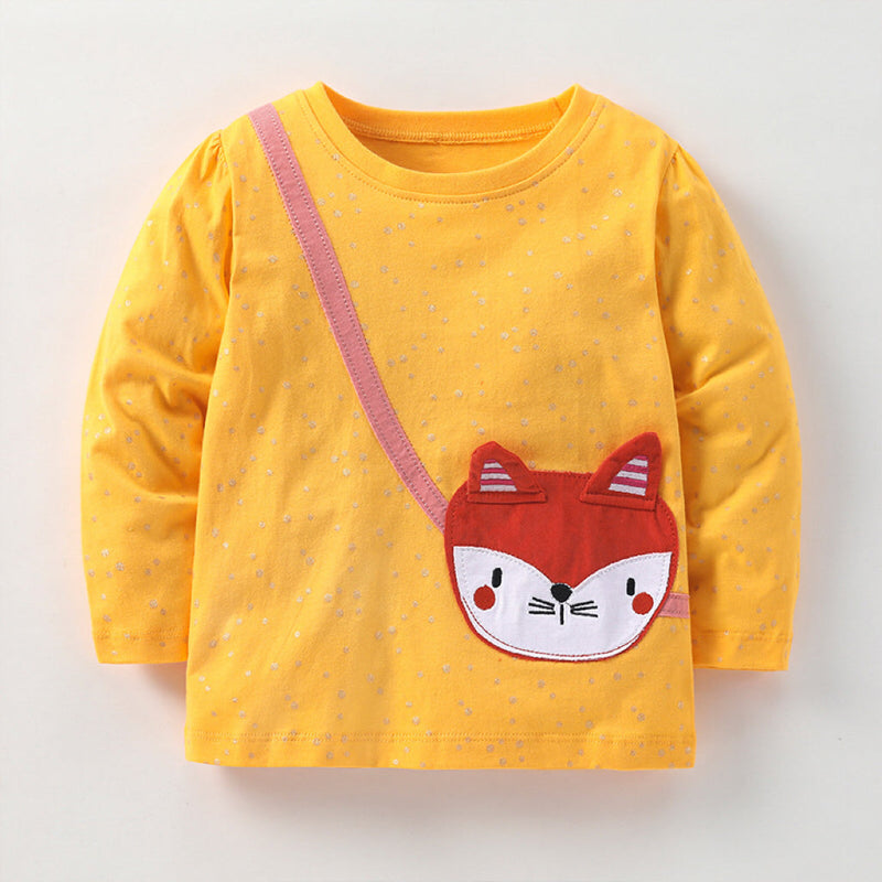 Baby Girl Cartoon Fox Patches Long Sleeve Pullover Shirt by MyKids-USA™