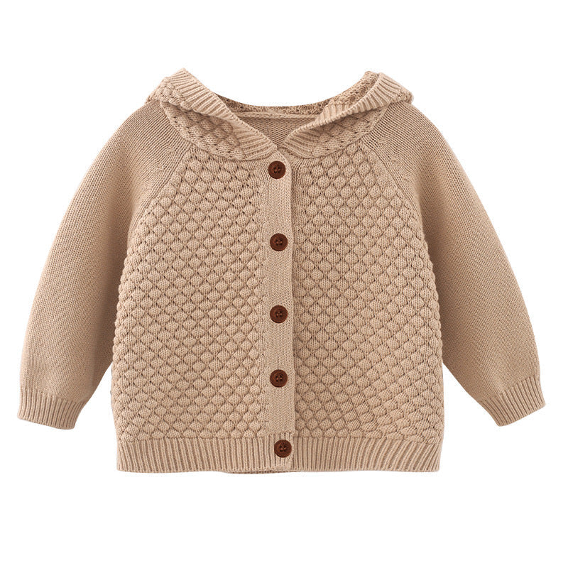 Baby Solid Color Single Breasted Design Handmade Cardigan With Hat by MyKids-USA™