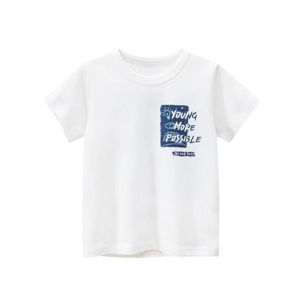 Baby Boy Letter Print Round Neck Short Sleeve Cotton Design Section Children’s Tops In Summer by MyKids-USA™