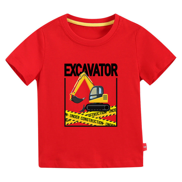 Excavator Printing Design Short-Sleeved T-Shirt by MyKids-USA™