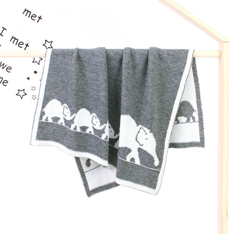 Kids Cartoon Elephant Embroidered Pattern Knittted Blanket by MyKids-USA™