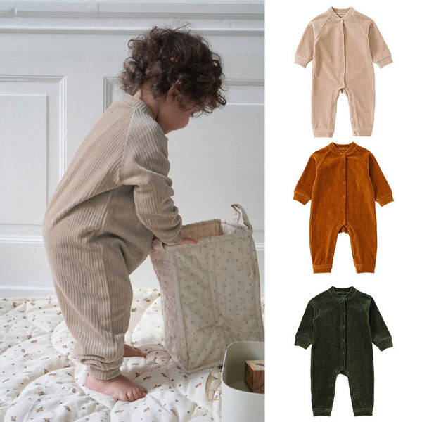 Baby Solid Color Corduroy Fabric Full Button Design Rompers by MyKids-USA™