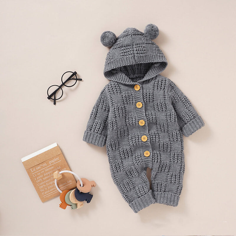 Baby Solid Color Small Ear Patched Design Thermal Romper by MyKids-USA™