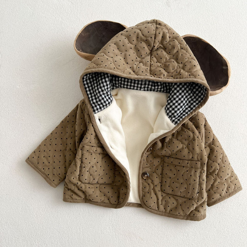 Baby Dot Pattern Corduroy Fabric Quilted Warm Coat With Hat by MyKids-USA™