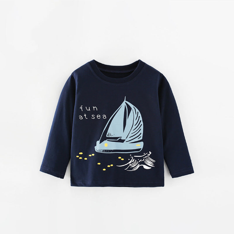 Baby Sailboat Print Pattern Loose Round Neck Shirt by MyKids-USA™