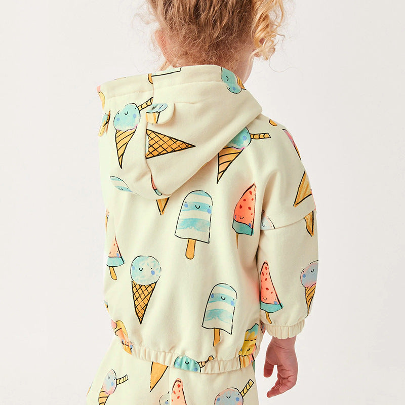 Baby Girl Ice Cream Print Pattern Zipper Coat In Autumn by MyKids-USA™