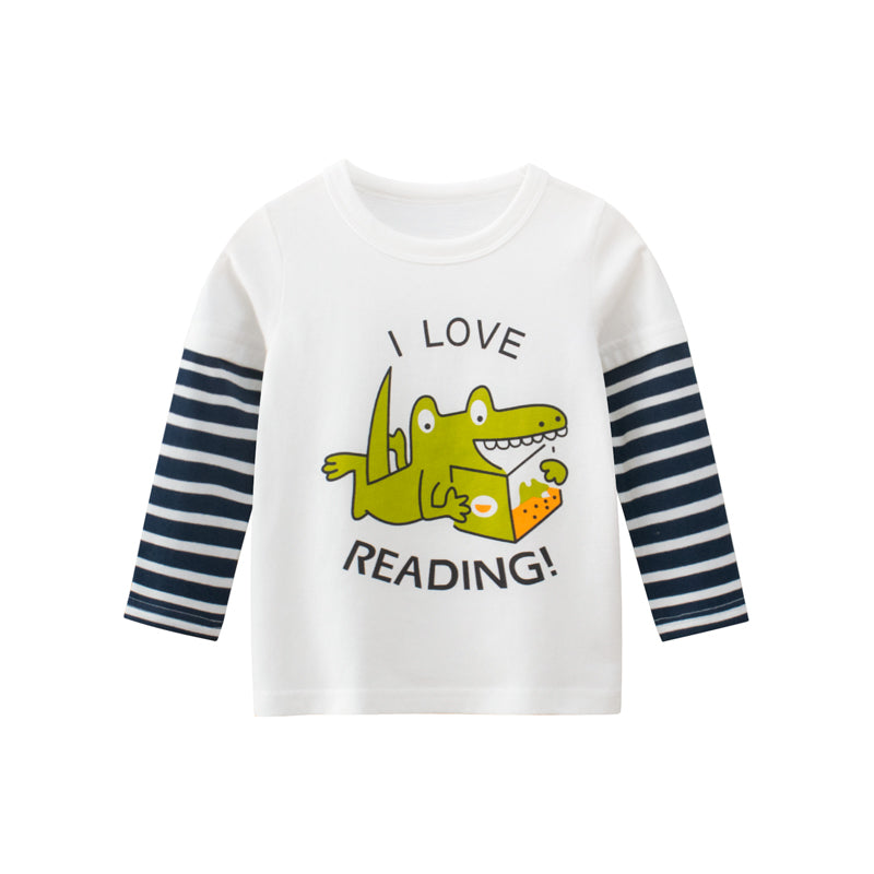 Boys I Love Reading With Photo Print Long-Sleeved Round Collar Shirt by MyKids-USA™