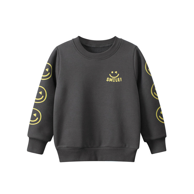 Baby Smiley Graphic Long Sleeve Fleece Thickened Hoodie In Autumn And Winter by MyKids-USA™