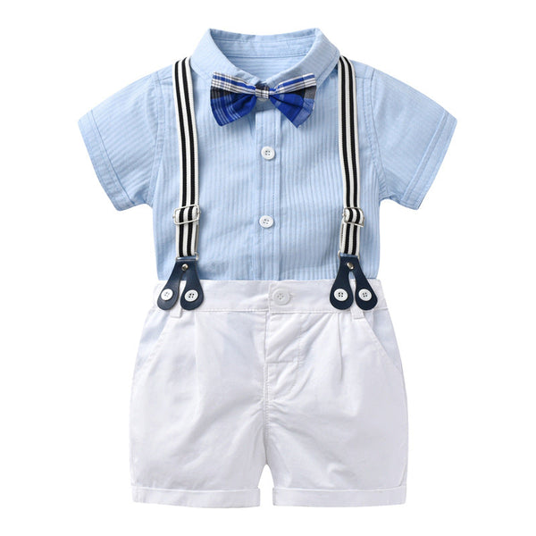 Baby Boy Solid Color Shirt Onesies Combo Strap Overalls Shorts Sets by MyKids-USA™