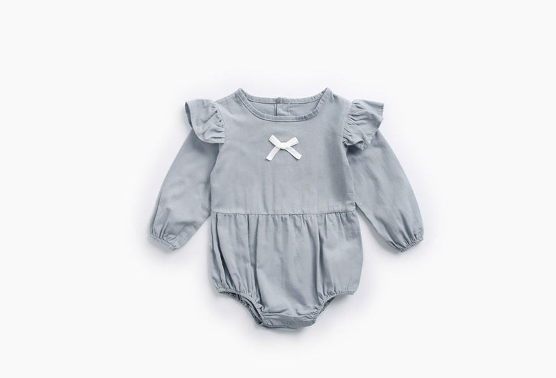 Baby Girl Solid Color Bow Patched Design Little Butterfly Sleeves Bodysuit by MyKids-USA™