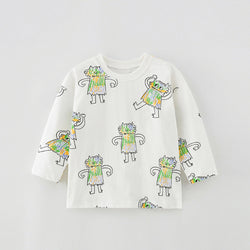 Baby Boy Cartoon Print Pattern Soft Cotton Crewneck Long Sleeve Shirt by MyKids-USA™