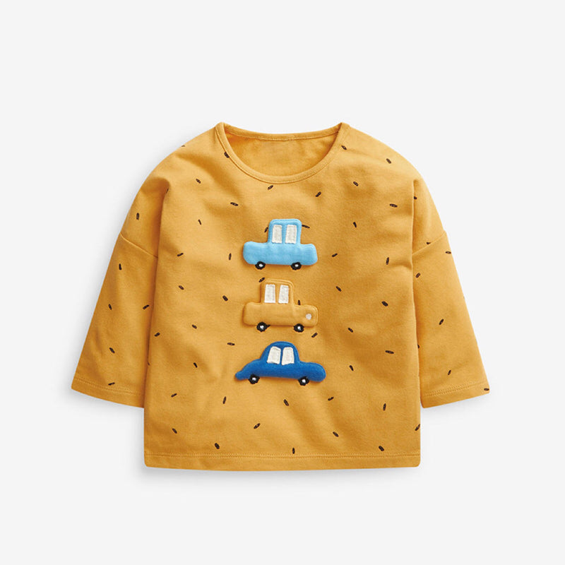 Baby Boy Car Patched Pattern Pullover Crewneck Long Sleeve Shirt by MyKids-USA™