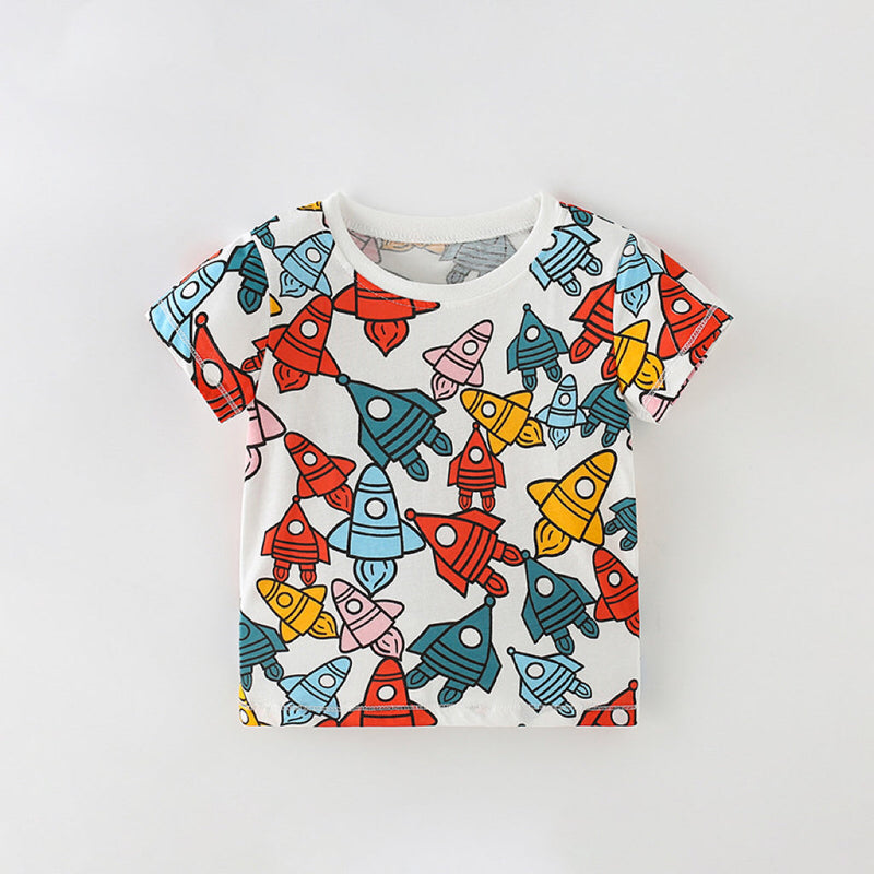 Baby Boy All Over Rocket Pattern Round Neck Tee by MyKids-USA™