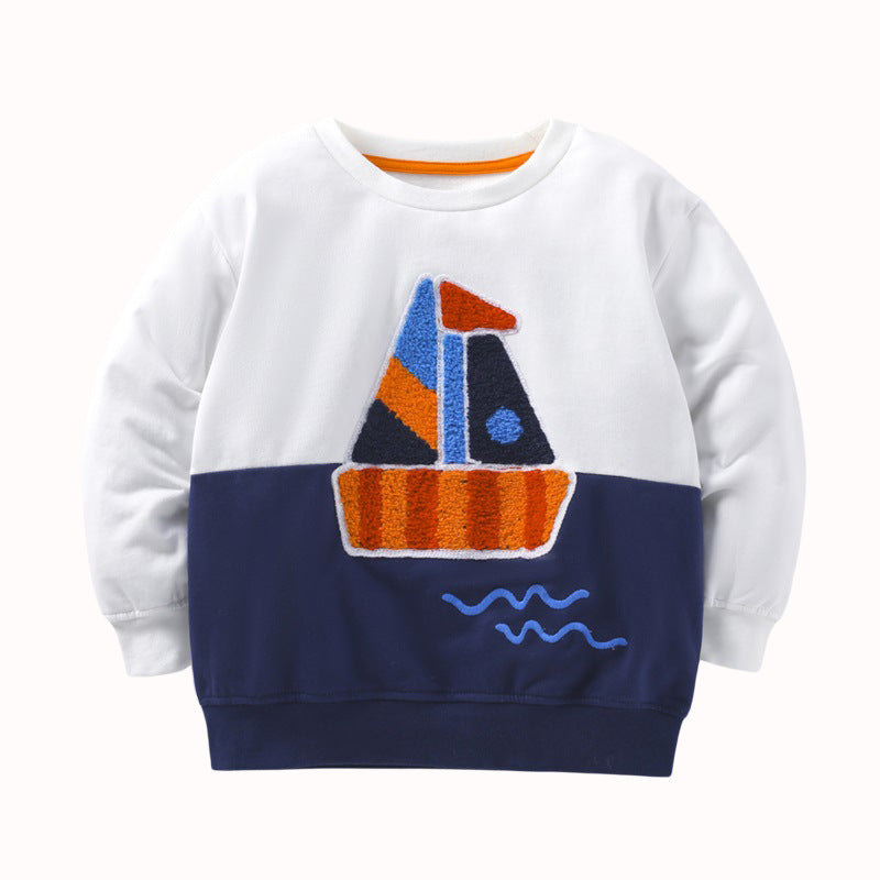 Baby Boy Sailboat Graphic Colorblock Design Cute Hoodie by MyKids-USA™