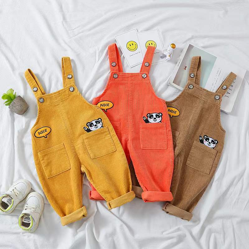Baby Unisex Embroidery Stylish Panda Pocket Front Design Overalls by MyKids-USA™