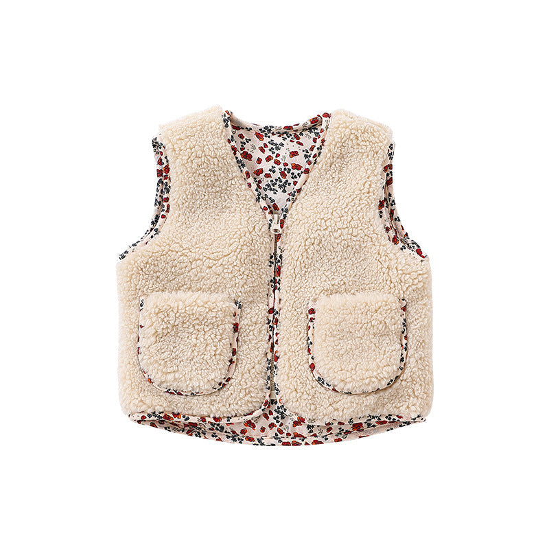 Baby Solid Color Lamb Fleece Quilted Warm Sleeveless Coat by MyKids-USA™