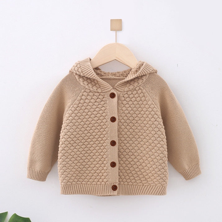 Baby Solid Color Single Breasted Design Handmade Cardigan With Hat by MyKids-USA™