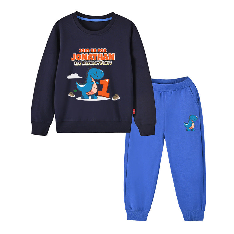 Cartoon Dinosaur Hoodie With Trousers Set