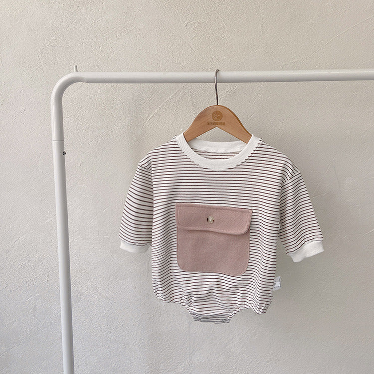 Baby Girl Striped Pattern Big Pocket Design Newborn Bodysuit by MyKids-USA™