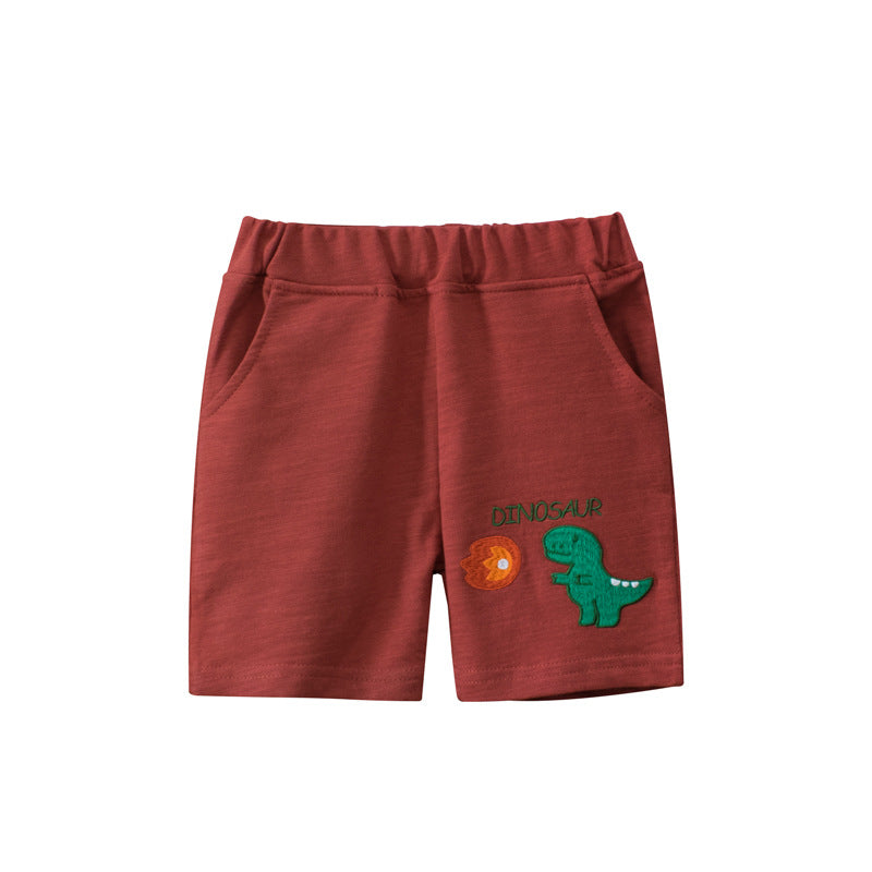 Dinosaur Pattern Solid Color Summer Shorts by MyKids-USA™