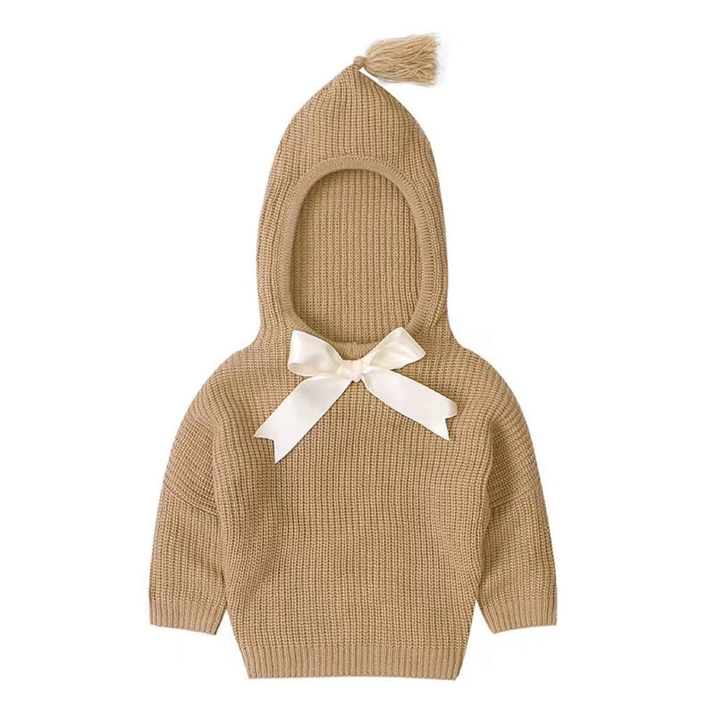 Baby Girl Solid Color Bow Tie Patched Design Simply Style Knitted Hoodies Sweater by MyKids-USA™