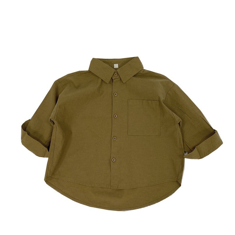 Baby Solid Color Single Breasted Design Comfy Cotton Shirt Outfits by MyKids-USA™