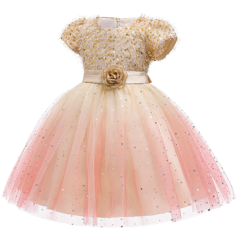 Baby Girl Sequins Patched Pattern Floral Tutu Princess Starry Sky Dress For Special Occasions by MyKids-USA™