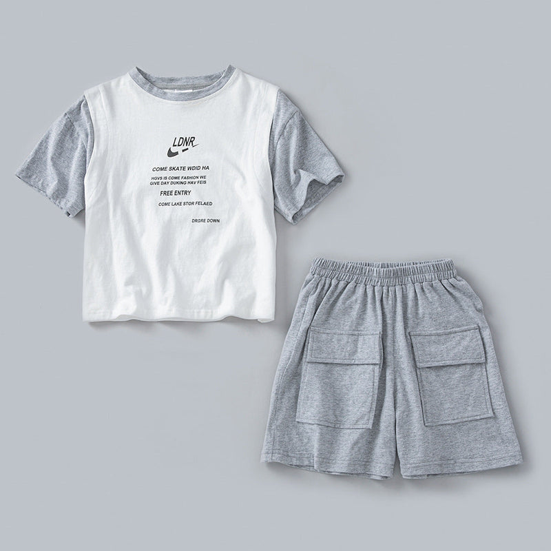 Letters Print Patchwork Design T-Shirt Combo Shorts 2-Pieces Sets by MyKids-USA™