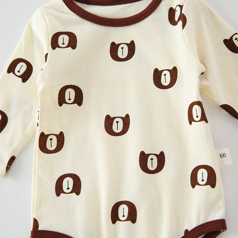 Baby 1pcs Cartoon Bear & Calf Graphic Long Sleeved Soft Bodysuit With Hat by MyKids-USA™