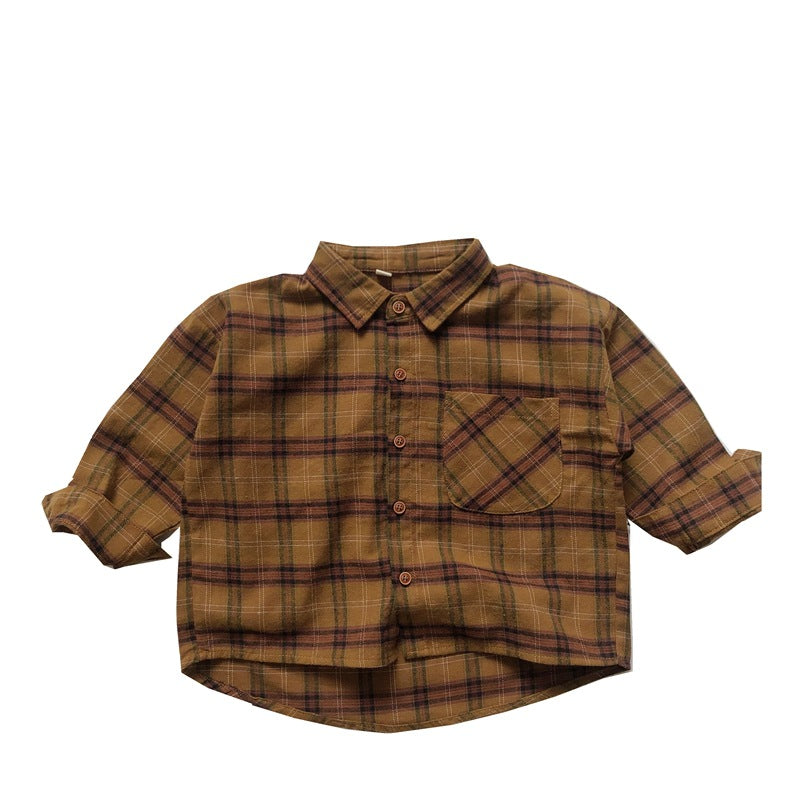 Baby Plaid Pattern Vintage Style Lapel Design Shirt by MyKids-USA™