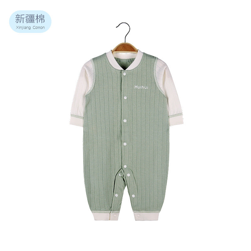 Baby Solid Color Pit Strip Fabric Single Breasted Design Cotton Jumpsuit Pajamas by MyKids-USA™