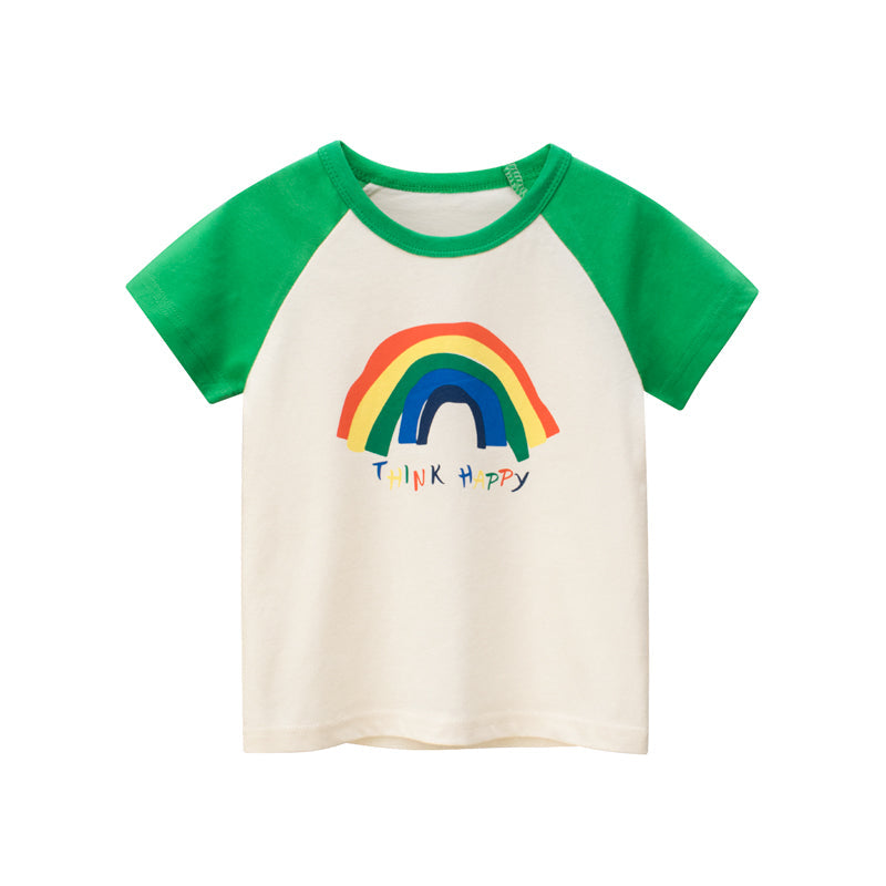 Unisex Rainbow Print Short Sleeve Round Collar Top by MyKids-USA™