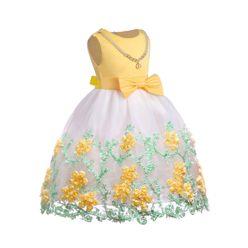 Baby Girl Flower Mesh Overlay Design Bow Tie Vest Dress Birthday Formal Dress by MyKids-USA™