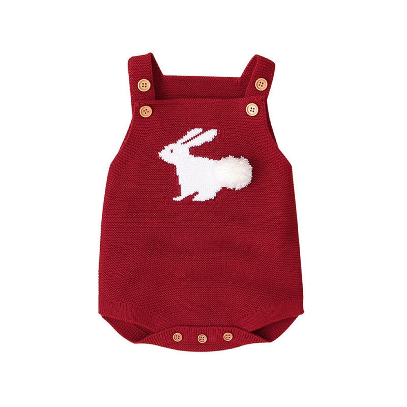 Baby Girl 1pcs 3D Bunny Embroidered Graphic Strap Knitted Onesies Bodysuit by MyKids-USA™
