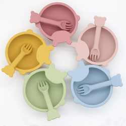 Baby Cartoon Bear Shape Complementary Food Training Silicone Bowl With Spoon Sets by MyKids-USA™