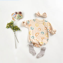 Baby Girl Smiley Print Pattern Long-Sleeve Design Round Collar Onesies by MyKids-USA™