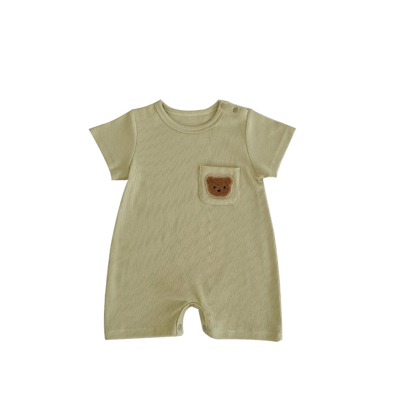 Baby Solid Color Bear Patched Pattern Comfy Summer Romper by MyKids-USA™