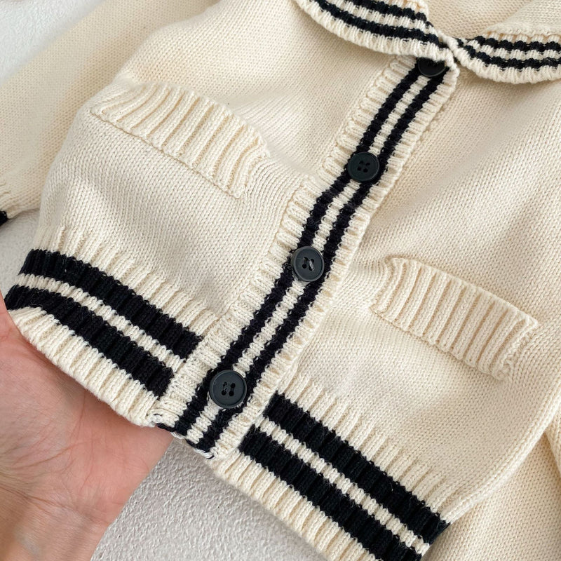 Baby Solid Color Sailor Style Knitted Lapel Cardigan & Jumpsuit Outfits by MyKids-USA™