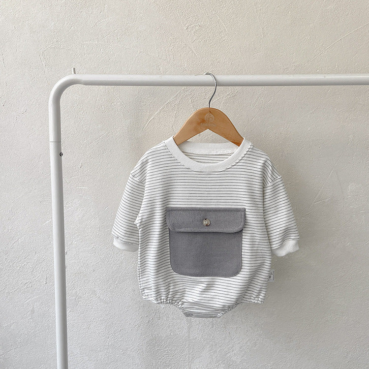 Baby Girl Striped Pattern Big Pocket Design Newborn Bodysuit by MyKids-USA™